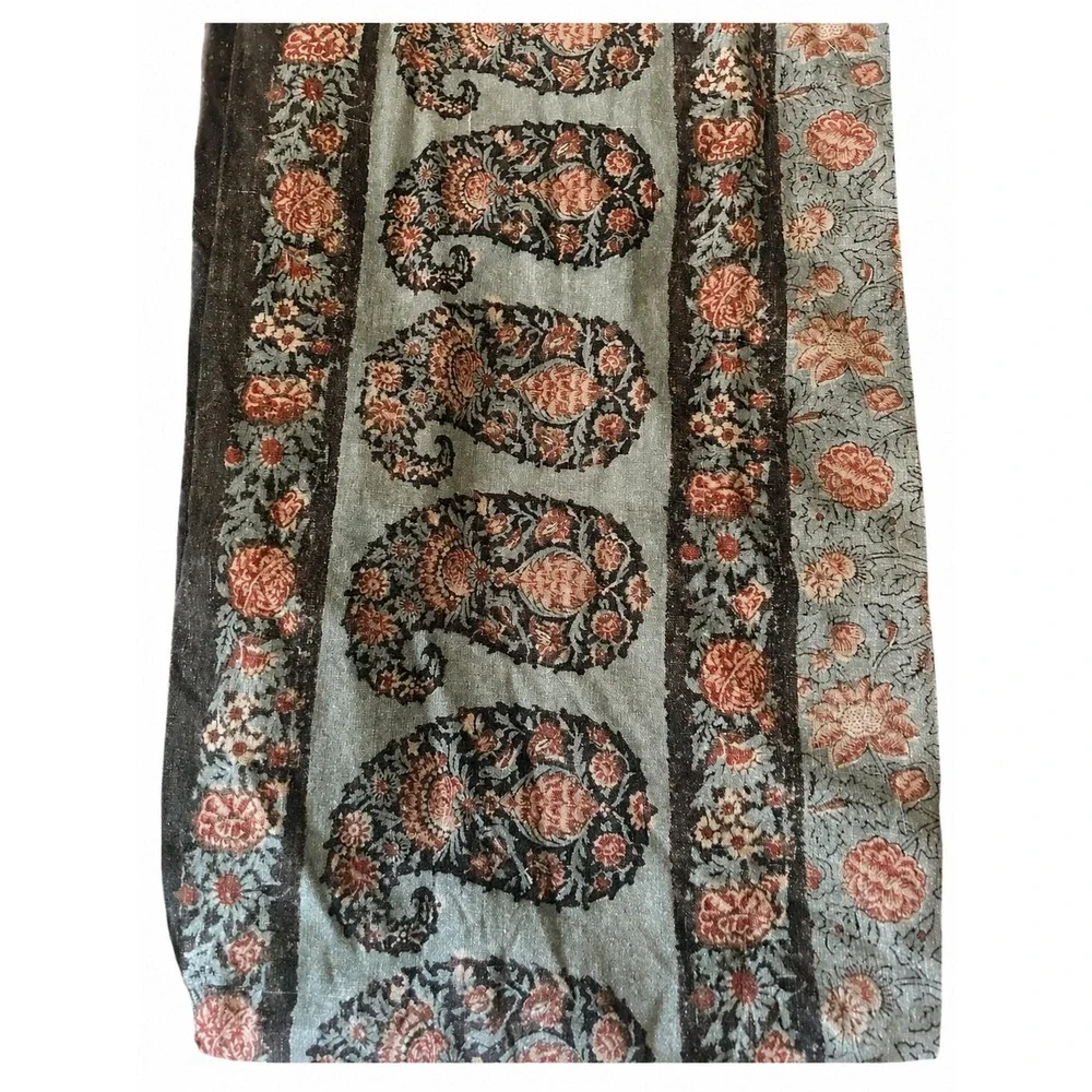 Pottery Barn Duvet Cover Full/Queen Blue Floral Paisley EUC Cotton Linen
